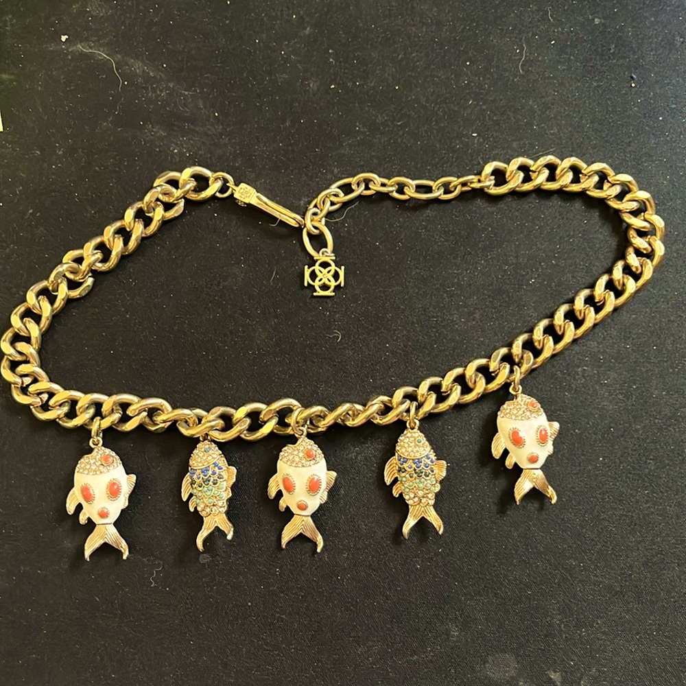 Ann Taylor rare vintage gold tone fish statement necklace